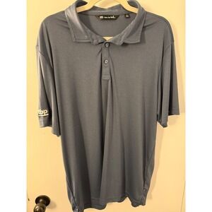 TravisMathew Men XL Gray Blue Performance Golf Polo Shirt TBP Logo Short Sleeve